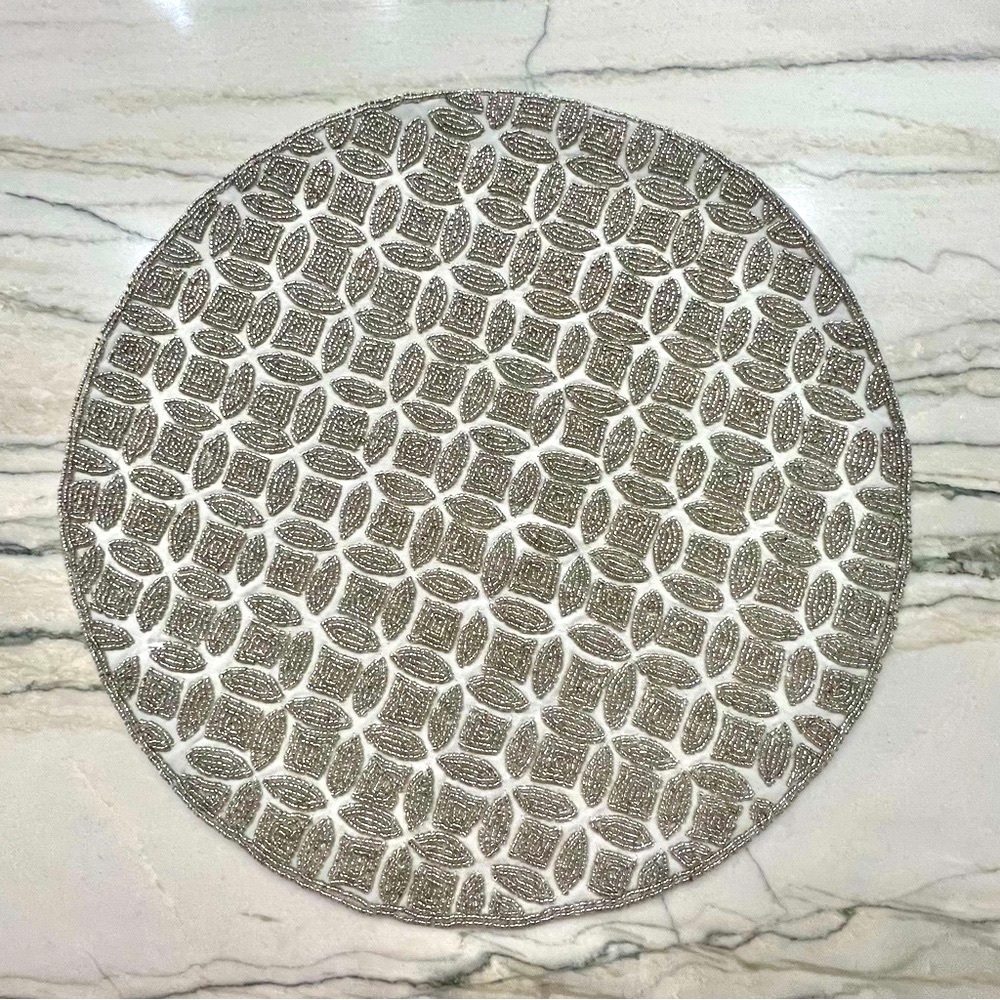 Pottery Barn Round Beaded Placemat Holiday Bling Elegant Party